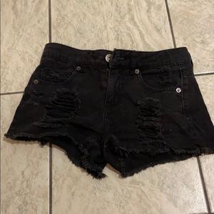 Black denim shorts
